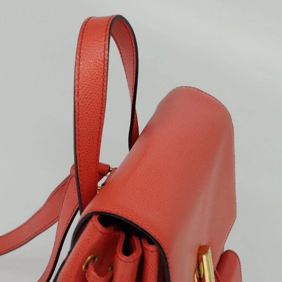 CELINE Backpack Leather Orange Gold Auth - Picture 9 of 16